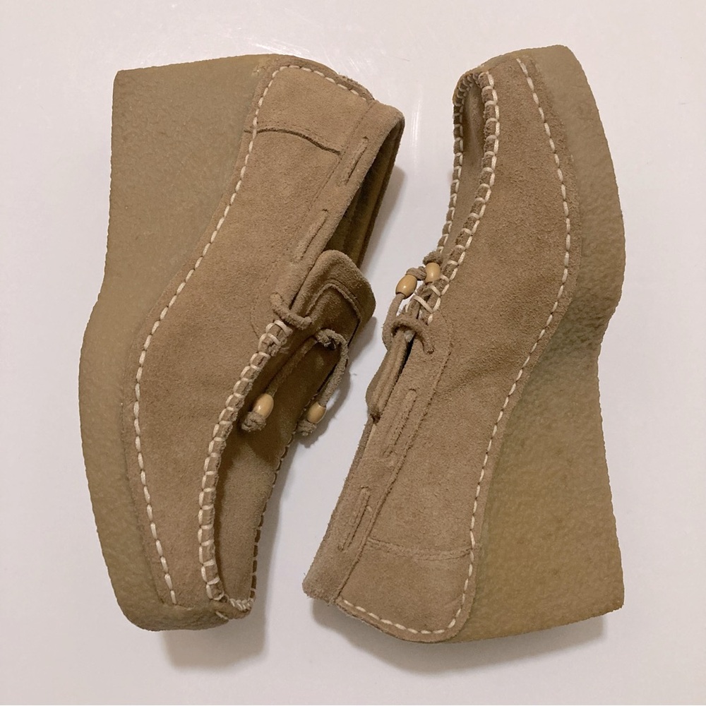 Candie’s Vintage Tan Suede Chunky Platform Wedge Loafers Women’s 7.5M